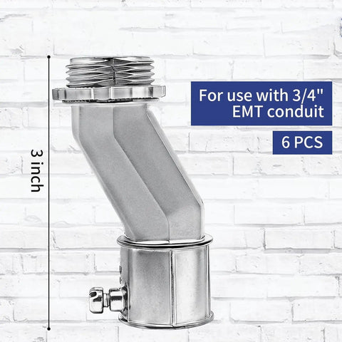 Heavy Duty Zinc Alloy Conduit Adapters With Smart Offset Design For Tricky Tight Spaces Hustle Free Solo Install Slick Half Inch To Half Inch Wire Routing Pack Of Six Killer Tool Set, 3-inch offset connector for 3/4" EMT conduit.