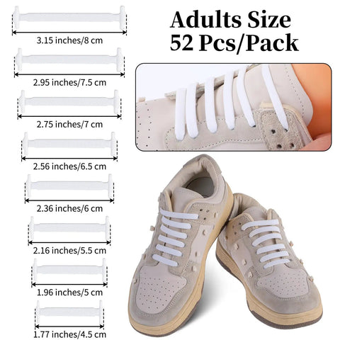 No Tie Silicone Elastic Shoelaces For Sneakers With Stretchy Locking Ends, Easy Slip In T Row Ends, Flat Lace Design That Stays Put, Ideal For Kids And Adults, One Size Fits All, White, 2 Pairs, adult size 52 pcs pack