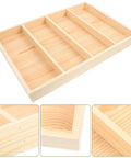 Straight Up Chic Wooden Jewelry Tray Organizer With Four Spacious Compartments To Keep Ring Collections Tidy While Adding Lowkey Premium Desk Vibes To Your Nightstand Or Dresser Surface, angled view showing four compartments.