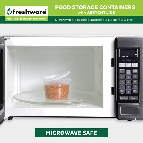 Keep Meals Fresh All Week With These Heavy Duty Plastic Deli Containers Featuring Tight Sealing Lids That Actually Stack Straight Up Microwave And Freezer Safe BPA Free Clear Design Makes Meal Prep A Total Fire Win For Your Busy 48 Pack Kitchen Setup, microwave with a clear container holding beans.