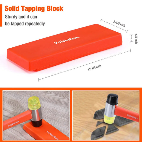 Solid tapping block from Laminate Wood Flooring Installation Kit With Reinforced Double Faced Mallet Heavy Duty Pull Bar.