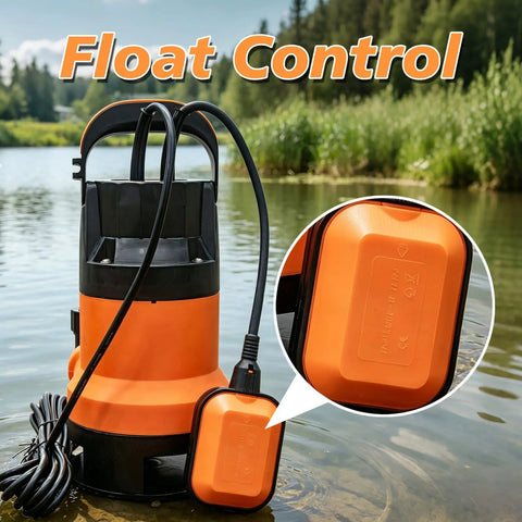 Heavy Duty 0.5Hp Submersible Water Pump With Auto Float Switch, showcasing float control in a natural setting.