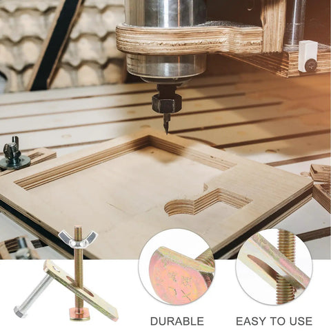 Two Sets Engraving Machine Clamp Kit With Aluminum Alloy Router Hold Down Clamps And 100mm Press Plates For CNC Router, Woodworking, And Laser Engraving - Beefy Heavy Duty Steel Clamps For Most Routers in use on plywood