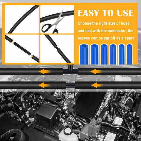 Premium 6PC 5Ft Silicone Vacuum Hose Kit With 64 Connectors And 24 Clamps For Cars Featuring Various Sizes To Fit Water Or Air Lines, cut and joined in engine bay
