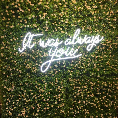 It Was Always You Neon Sign LED Light For Wall Decor And Cozy Room Vibe, Lit For Weddings, Bars, Parties, And Christmas, on green wall