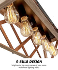 Open Cage Farmhouse Ceiling Light Fixture With 5 Light Dining Room Chandelier showing the underside with 5 exposed bulbs