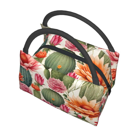 Desert Cactus Flowers Insulated Lunch Bag For Women And Men, Reusable Leakproof Lunch Box Tote, Portable Cooler Bag side view
