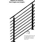 Top Shelf Horizontal Steel Railing Banister Kit 17 Point 5 Ft shows adjustable black steel railings for stair heights 0-45°.