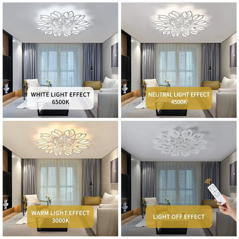 Led Flower Ceiling Light With Remote Dimmable Modern Flush Mount Chandelier, Acrylic Petal Ceiling Fixture 6500K to 3000K settings