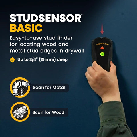 Easy Peasy Electronic Stud Finder For Wood And Metal Walls With Sharp Drywall Edge Detection No Sweat Wall Scanner Tool held against wall.
