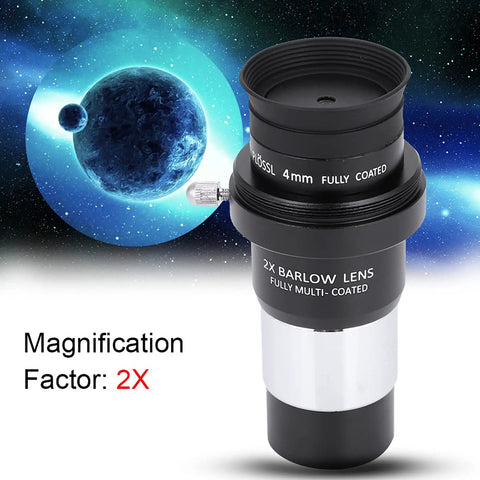 4mm Plossl eyepiece and 2x Barlow lens from 1.25 Inch Plossl Telescope Eyepiece Set With 10mm And 25mm Plossl Eyepieces And 2x Barlow Lens All Metal Body With Soft Rubber Grip Built Tough For Astronomy And Serious Stargazing