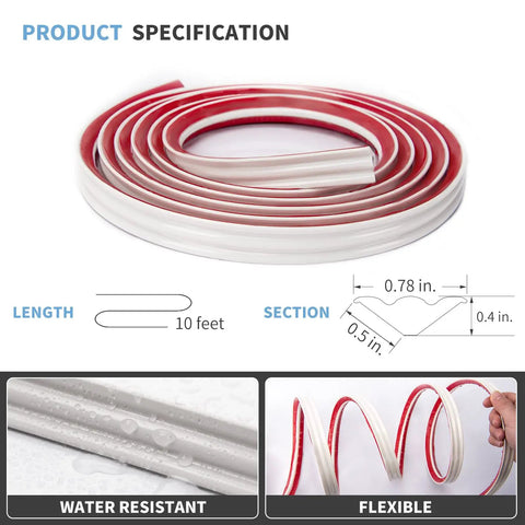 Peel And Stick Flexible Quarter Round Molding Trim For Walls Ceilings Cabinets Countertops Floors Edges And Corners, Four Fifths Inch Wide, One Half Inch Thick, Ten Feet Long, White, Easy Install, shown coiled with water resistant and flexible features.