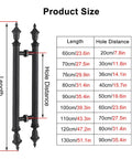 Product size chart for Built Tough Waterproof Stainless Steel Barn Door Pull Handle With Adjustable Frame Kit dimensions.