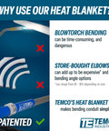 Heavy Duty PVC Conduit Heat Blanket Bender For No Sweat Smooth Bends With External Thermostat And Tight Seal Wrap showing usage advantages.