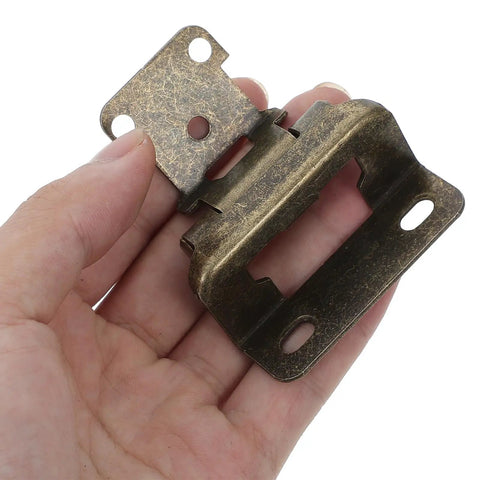 Self Closing Cabinet Hinges One Half Inch Overlay, semi concealed steel hinge with screws for kitchen cabinets, in hand view