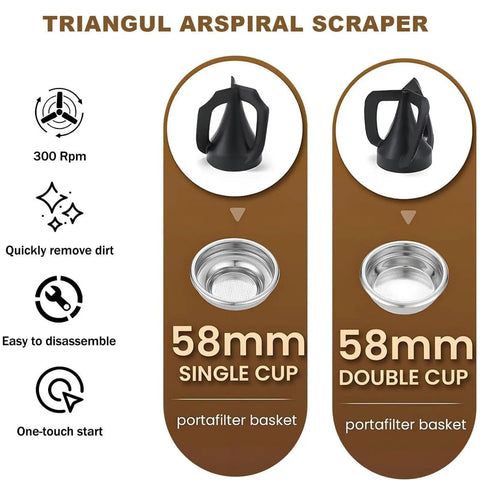 Electric Portafilter Cleaner With Dual Brush Heads Automatic Coffee Ground Scrubber For Espresso Machines quick dirt removal 58mm single cup and double cup baskets