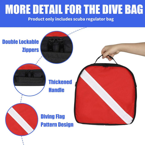 Person holding Scuba Regulator Bag With Full Padding, Double Lockable Zippers, Adjustable Shoulder Strap, Dive Flag Pattern