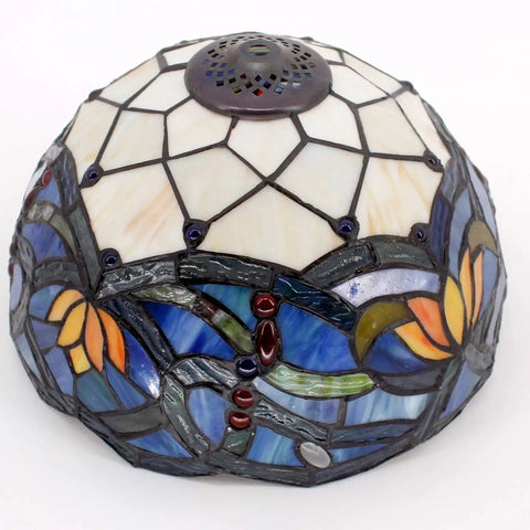Tiffany Style Stained Glass Table Lamp Blue Lotus Aesthetic Bedside Light For Desk And Reading shade detail, colorful design