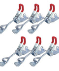 Heavy Duty Toggle Clamps 6 Pack Adjustable Pull Latch 400 Lbs Holding Force Professional Grade For Tool Boxes Woodworking Jigs Smokers Quick Release Grip Tough As Nails Shop Essential, showing six clamps with red handles.