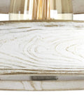 Close-up of whitewashed wood band detail on Coastal Farmhouse Pendant Light Dope With Galvanized Finish And Open Cage Frame.