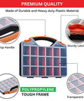 Portable 18 Compartment Parts Organizer Box With Removable Plastic Dividers, orange durable case with handle and transparent lid