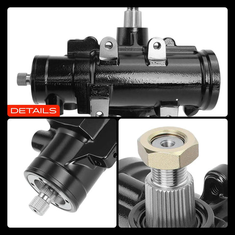 Heavy Duty Power Steering Gearbox For Chevy Camaro Chevelle El Camino Malibu Monte Carlo 1964 1976 showing matte black finish and fittings.