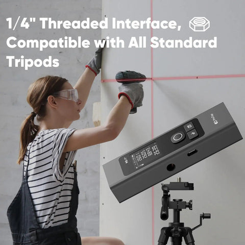 2-In-1 Laser Measure And Line Laser Pro-Grade With 196 Ft Range, Cross Line Alignment, Three Laser Heads, Type C Rechargeable, Area Volume And Pythagorean Calculations For Construction And Tiling, 1.4 Inch Black LCD, tripod mount