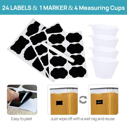 24 labels, marker, 4 measuring cups for 10 Piece Flour And Sugar Storage Containers With Airtight Lids