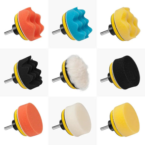 Pro Grade Car Foam Drill Polishing Pad Kit 22 Piece with 3 Inch Sponge Pads, wool buffers, multi-colored for auto detailing.