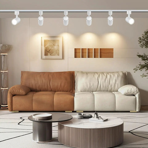7W LED Track Lighting Heads 3000K Dimmable H Type 3 Wire Ceiling Spotlight Kit 24 Degree Beam ETL Listed CRI90 White 6 Pack in living room