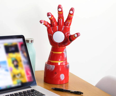 Iron Man Gauntlet LED Mood Light Desk Lamp For Marvel Fans, Totally Lit Repulsor Glow Night Light, 14 Inch Collectible on desk