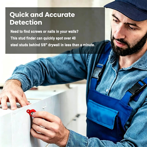 User demonstrating Heavy Duty Magnetic Stud Finder 8 Piece Set Real Deal Drywall Scanner on drywall for precise detection.