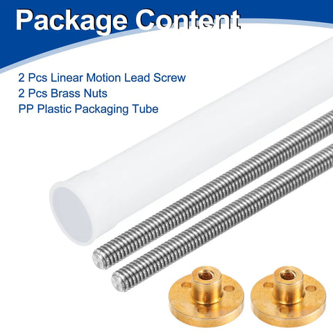 Two Pack 650mm Tr4X1 Lead Screws With Brass Nuts For 3D Printers And CNC Upgrades 1mm Pitch 1 Start 304 Stainless Steel