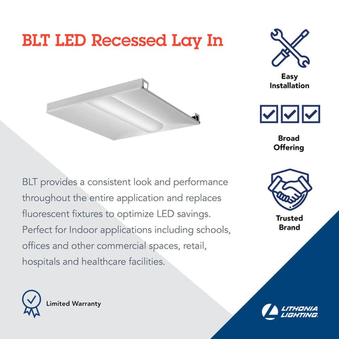 2x2 LED Troffer Light BLT Series Low Profile Drop In Ceiling Light For Dropped Ceilings With Curved Ribbed Diffuser 3300 Lumens 3500K Neutral White Great For Offices And Retail Spaces product image.