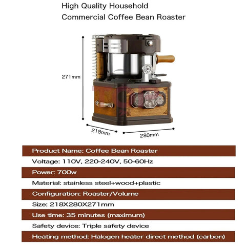 Kick Your Morning Routine Up A Notch With This Awesome 220V Automatic Coffee Bean Roaster Featuring A Clear Viewing Window Ultra Low Decibel Shell Collector And Custom Heat Dials For Next Level Home Barista Vibes. Compact design with stainless steel and wood materials.