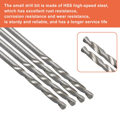 Close-up of Mini Drill Bit Set 0.3mm To 1.6mm, HSS micro twist drill bits showcasing material and design details.