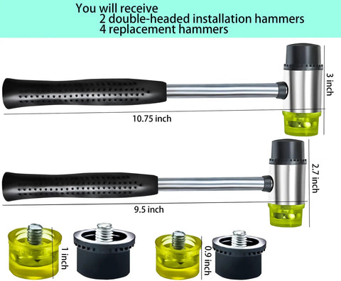 Two Pack Double Head Plastic And Rubber Hammer With Soft Faces 25Mm And 35Mm Heads Includes Replacement Heads For Jewelry Making