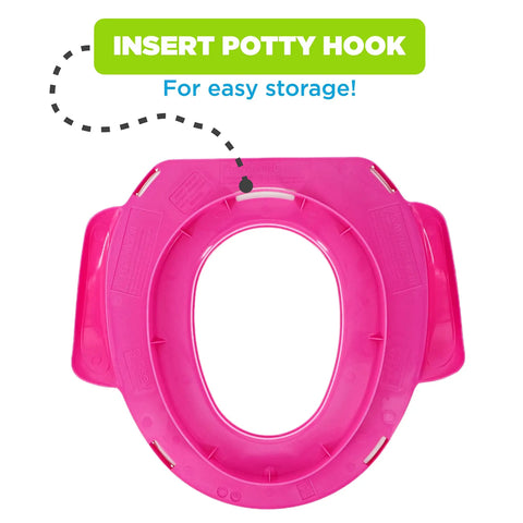 Super Chill Toddler Potty Seat With Plush Cushion And Sure Grip Handles For Smooth Baby Potty Training, pink hook for easy storage.