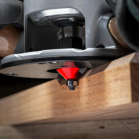 Six Piece Starter Router Bit Set With One Half Inch Shank In Shadow Box Case, Pro Grade Bits That Rout Hardwood And Softwood, Plywood Or Composites, Works With Handheld And Table Mounted Routers, Perma Shield Coating For Longevity in use on wood.