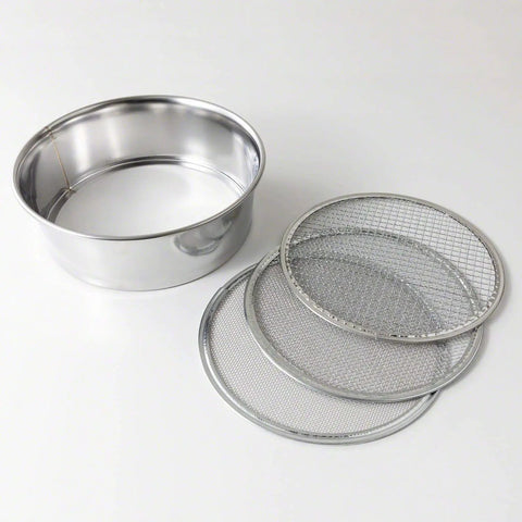 3-Piece Pro-Grade Soil Sieve Set For Bonsai And Garden Projects, 8.25 Inch Stainless Frame, 1mm 3mm 5mm mesh screens shown