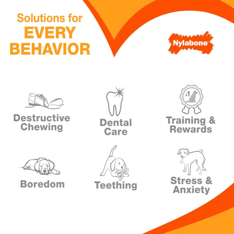 Graphic showing puppy behavior solutions including chewing, dental care, training, boredom, teething, stress. Puppy Teething Starter Kit With 2 Chew Toys And 1 Natural Treat For Puppies Bacon And Chicken Flavor Small Dogs Up To 25 Lbs 3 Pack Helps Establish Healthy Chewing Habits And Teething Friendly Fun.