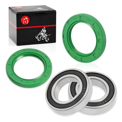 Rear Axle Wheel Bearing And Seal Kit Compatible With Yamaha Banshee Blaster Raptor Grizzly Quad Atv, includes green seals and bearings.