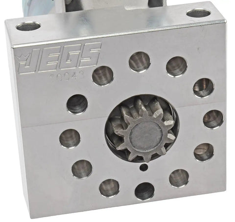 Heavy Duty Mini Starter Built Tough For Gm And Chevy Ls V8 Engines with a Billet Aluminum mount and gear detail.