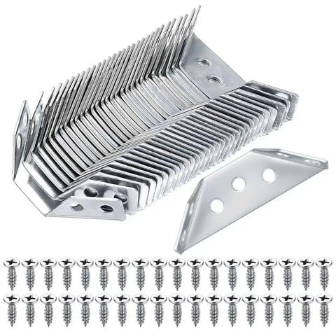 30 Pcs Corner Brackets for Wood and Metal Right Angle Braces with Screws, Stainless Steel Furniture Connectors, stack view