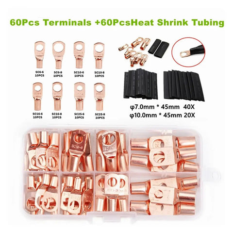 Ultimate 120Pcs SC6 To SC25 Auty Copper Lug Terminal Kit With Heat Shrink Assorted Crimp Connectors For Car Wiring And Electrical Jobs, SC6-6 to SC25-8