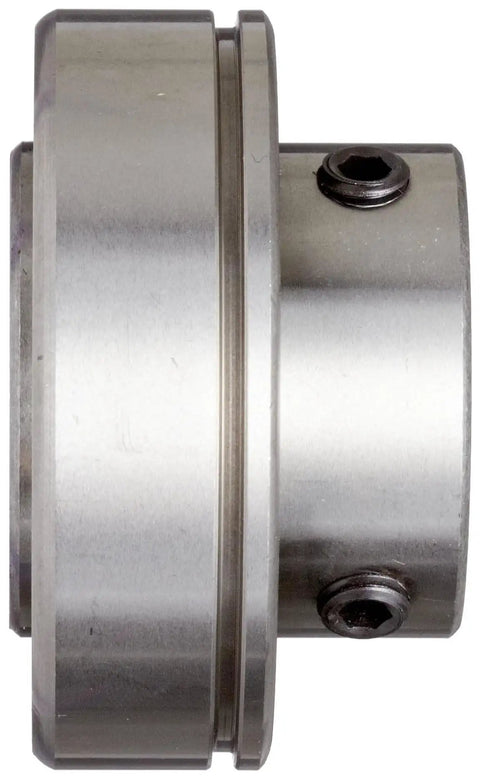 Heavy Duty Double Sealed Ball Bearing With Extended Inner Ring And Easy Grip Set Screws Made From Solid 52100 Steel side view showing 1 inch bore and 2 inch outer diameter.
