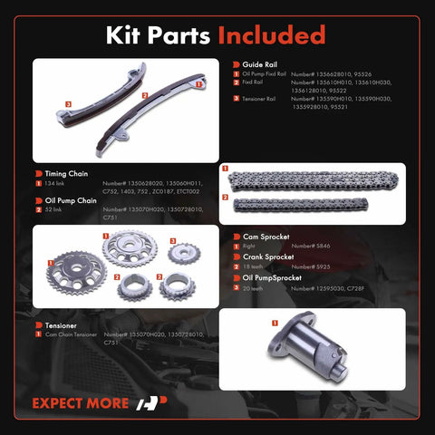 Beefed Up Engine Timing Chain Kit With Sprocket For DOHC Four Cylinder 2.0L 2.4L Direct Fit For Toyota parts diagram