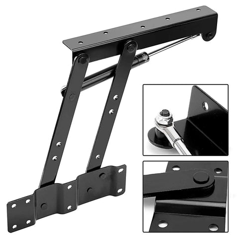 Super Strong Cold Rolled Steel Gas Lift Table Hinges 1 Pair Handles shown in black with lift mechanism for home decor install.