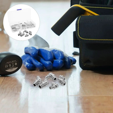 Get A Cool Vaguelly Stainless Steel Grease Fittings Kit With Straight And Angle Zerk Nipples For Quick Repairs On Ag Or Industrial Machinery Gear And Heavy Equipment Using Fast 1/4 Inch And 1/8 Inch Threads To Fix Leaks Today. stainless steel zerk fittings, 1/4 and 1/8 inch