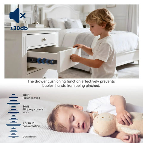 Child using Heavy Duty Black Soft Close Drawer Slides One Pair 12 Inch Cabinet Runners in a bedroom setting.